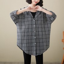 여성용 데일리 오버핏 후드 캐주얼 체크 셔츠