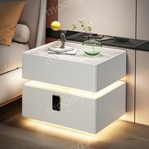 뭉시크 스마트테이블 충전 사이드 협탁 거실 보조 침대, 50x40x61cm, 화이트더블수납센서램프 무선충전 오디오 장금장치