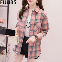 FULIBS체크 셔츠 여춘추 루즈핏 긴팔 마모 빈티지 코트