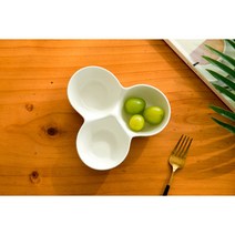 화이트 도자기 삼각 3칸 나눔 접시 17cm 3구 반찬 소스 그릇 예쁜 디저트 플레이팅 용기, 삼각 3칸 17cm