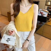 패스타임 V넥 끈 나시 여자 봄 여름 민소매 슬리브리스 블라우스