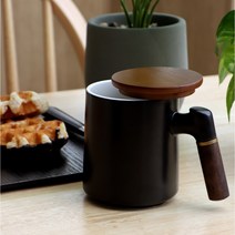 카빈스 홈카페 프리미엄 우드 머그컵, 블랙, 1개