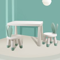 레빗체어 토끼의자 어린이책상세트 이케아폴책상 소형 등받이의자, 흰색 테이블 + 녹색 토끼 의자 2 개