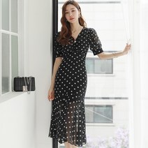 요모조모 2053 쉬폰 브이넥 도트 원피스