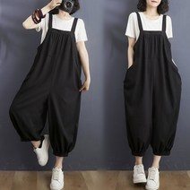 도니와 여성 블랙멜빵 기본팬츠 편한바지 배기팬츠 밴딩멜빵 조거팬츠