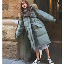 드레스허그 엠보싱 코튼 털후드 롱 패딩 자켓