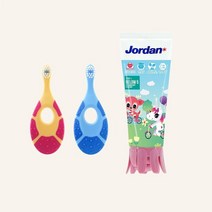 돌아기 유아 조르단 어린이 1단계 칫솔 2개 치약 1개 세트 1000PPM 불소 2단계, 1단계(저불소), 퍼플(2개)