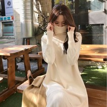 [당일배송] 달콤 밑단 플리츠 목폴라 터틀넥 니트 롱원피스