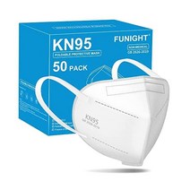 Funight KN95 페이스 마스크 50팩 5겹 통기성 필터 일회용 블랙, 성인용-50팩-화이트