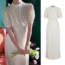 브라이덜샤워원피스 새틴 화이트 핑크 차이나카라 주름 셀프웨딩 돌잔치엄마 드레스