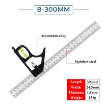 조정 가능한 눈금자 멀티 조합 300mm/600mm 스퀘어 각도 측정 세트 유니버설 직각 각도기 도구, b-300mm