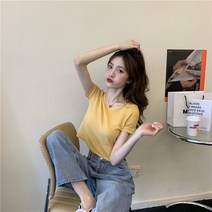 여름 코디 미니멀 크롭 반팔 니트 탑