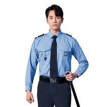 유니보스 UBS641 경비복 긴팔 사계절 근무 셔츠 스카이블루, 115, 사이즈:115