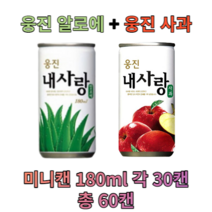 웅진 알로에&사과 180ml X 각30개(총60개) 과채 과즙 음료 업소용 소캔 미니캔 음료도매 착즙, 알로에180ml 30캔 + 사과 180ml 30캔