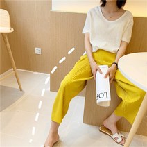 할머니 큰나무 ZARBR E 플리츠 와이드 루즈핏 배기팬츠 9부 캐주얼바지 여성 여름 얇은 2243571981