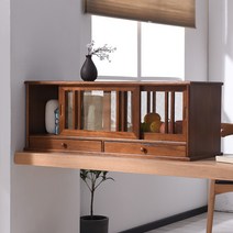 엔틱 원목 찬장 미닫이 미니 그릇장 잔 보관함 카페장, 40 단층 3도어 - 브라운