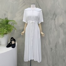 행복여[신상무배]구름 둥근 세라 카라 허리 끈 조절 플레어 원피스