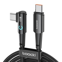 Toocki 반달 LED 100W PD3.0 90도 회전 C타입 고속충전 케이블, 3m, 블랙, 1개