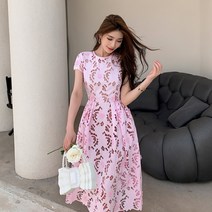 레이스 핑크 꽃스커트 롱원피스 분홍 우아한