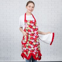 사과 프린트 타올 목걸이 앞치마 레이스 빨강 YAE18AP, YAE18_사과