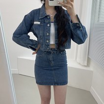 시진 데님 크롭 청자켓 데님 미니 스커트 데님셋업