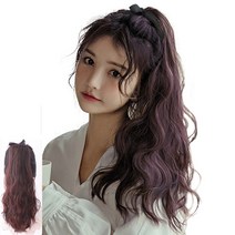가발위드 웨이브 히피스타일 묶음 끈 포니테일 가발, 단색다크브라운, 1개