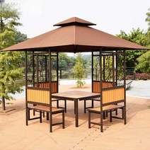 야외 정자 조립식 원두막 원목 테이블 파라고 오두막, 야외정자 + 의자 +테이블블랙 (기본색지붕)