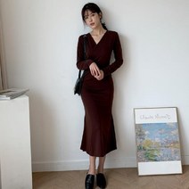 하bby_페미닌원피스 검정 닌룩 머메이드 랩원피스 포인트 브이넥 데이트 컬러 데일리 머스커트 코튼 기본♥bnbyeol