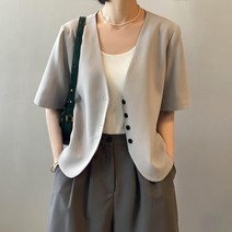 패스타임 여성 봄가을 브이넥 루즈핏 숏 정장 자켓