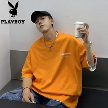 플레이보이 반팔티셔츠남자 와이드 루즈핏 여름 트렌드 청소년 건달카리스마 상의
