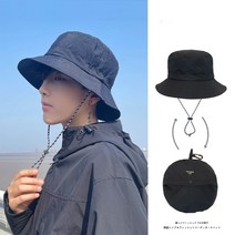 오누이디스플레이 자외선 차단 방수 접이식 휴대용 캠핑 등산 모자 햇빛가리개, 블랙