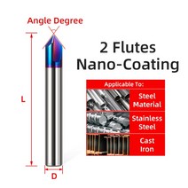 드릴 비트 카바이드 모따기 밀링 텅스텐 스틸 CNC V자형 라우터 2 및 3 엔드 120 °, 57.D5x50L - Coating-L 2F - 120, 57.D5x50L - Coating-L 2F - 120