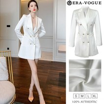 EraVogue 가을 여성 정장 더블 단추 화이트 랩 원피스 5406