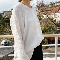 오버핏 노카라 브이넥 롱 요루 셔츠 남방 (2color)