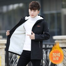 가을과 봄 면 패딩 재킷 남성 중간 길이 벨벳 그린 패딩 재킷 양고기 벨벳 패딩 재킷 중학생 블랙 [플러스 벨벳 농축] M - about jin