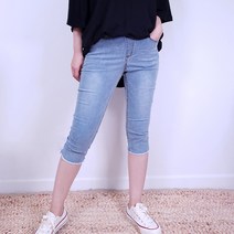 어썸메이드 여성용 슬림 워싱 밴딩 7부 스판 청바지