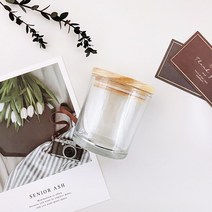 캔들 향초 유리 기본용기 - 투명 + 심플우드캡, 3oz