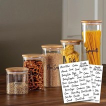 Zanetti Airtight Glass Containers with Bamboo Wood Lids for Food Storage 75 Preprinted Kitchen Pantr, 5 Pack ( 52oz, 38oz, 29oz, 22o