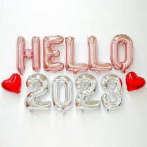 헬로우 2023 세트 HELLO 2023 파티 은박 풍선 세트 신년 새해 연말 용품 소품, 실버, 로즈골드, 레드 2개입