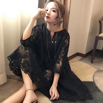 오버핏 원피스 레이스스커트 루즈레이스 펀칭드레스
