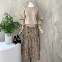 모크 캉캉 레오파드 루즈핏 롱 기모 원피스