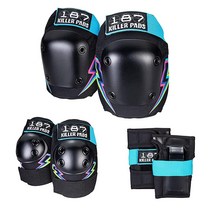 187 KILLER PADS 스케이트보드 무릎 패드 팔꿈치 패드 및 손목 가드 6팩 세트 S/M Caballero (SPSM205)165443, Electric Bolt