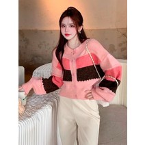 가을/겨울 니트 스웨터 여성 풀오버 탑 루즈한 빈티지 컬러 블록 싱글 단추 가디건 레이디 스위트