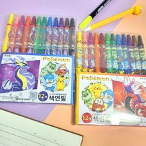 에리트 포켓몬스터 돌돌이 색연필 12색 어린이 초등학생 신학기 학용품 미술시간 준비물 피카츄, 단품, 단품