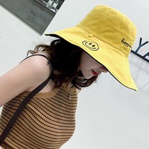 자수 레터링 벙거지 여 봄여름 접이식 양면 스마일캡 썬캡 선캡