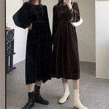 몬말리 10/25 중세 고딕 스트랩 라운드 벨벳 비로드 원피스 여성 가을 겨울 (6198629)