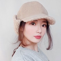 이코마켓 뽀글이 여성 겨울모자 겨울 골프모자 여성골프모자 귀도리모자 귀마개모자 털모자, 아이보리, 1개