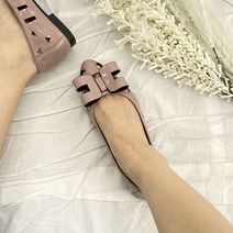 예쁜신상 애나멜 레이저 커팅 펀칭 리본 단화 H로고 플랫슈즈 1cm