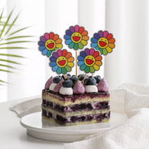 케이크 토퍼 장식 무지개 꽃 플라워 데이지 스마일 생일 케잌 픽 레인보우 케잌 장식 세트, 무지개 데이지 픽(미디움:5pcs)