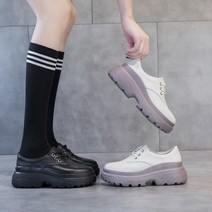 Junmao 여성 캐주얼 패션 가죽 하이힐 스니커즈